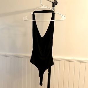 Shein S Black Low V Neck Bodysuit